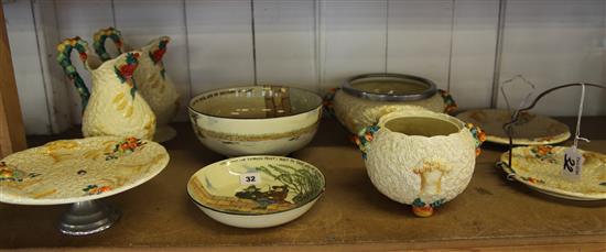 A group of Clarice Cliff Celtic Harvester and Barbola wares and 2 Doulton bowls